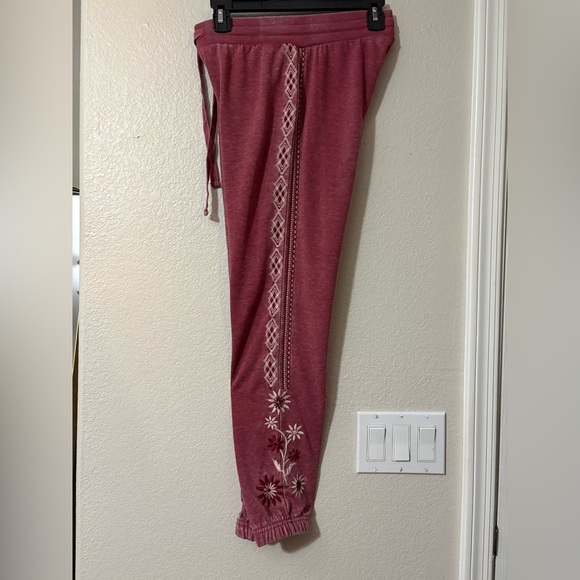 Driftwood Casey Heathered Joggers with Floral and Aztec Embroidery. Soft Fabric - Picture 5 of 12